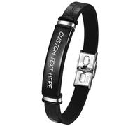 JewelryWe Pulseras Cruz Cuero Personalizadas: Pulsera Cristiana de Acero Inoxidable Grabable Negro para Hombre y Mujer Amuleto Hipoalergénico Antialérgico - Para Rezar Uso Diario Regalo