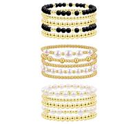 JewelryWe Pulseras de Cuentas Doradas para Mujeres: Pulseras Conjunto Elásticos Apilables en Capas Regalo para Niñas