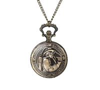 JewelryWe Regalo para el Día del Padre Reloj de bolsillo para hombre Retro Royal Flush/Compás/Flores/Campana/Moto Cadena Reloj analógico de cuarzo con colgante con cadena de bronce para hombres