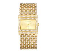 JewelryWe Reloj Analógico Ancho Mujer: Relojes Cuadrado de Cuarzo Oro con Diamantes de Imitación Exagerados para Señora Correa de Aleación Extraíble Escala de Barra - para Ocio Negocios Regalos