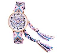 JewelryWe Reloj Analógico Bohemian Mujer: Relojes de Cuarzo Redondo para Señora Esfera de Motivos Florales Correa de Cordón de Algodón Trenzado Ajustable - para Ocio Negocios Regalo