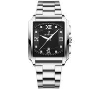 JewelryWe Reloj Analógico Cuadrado Hombre: Reloj de Cuarzo Resistente al Agua para Caballero Puntero Luminoso Calendario Correa de Acero Inoxidable Extraíble Plata - para Ocio Negocios Regalos