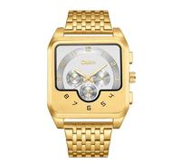JewelryWe Reloj Analógico Cuadrado Hombre: Relojes de Cuarzo Oro para Caballero Escala de Números Arábigos Esfera Decorativa de Tres Ojos Luminoso Correa Acero Extraíble - para Ocio Negocio Regalo