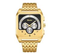JewelryWe Reloj Analógico Cuadrado Hombre: Relojes de Cuarzo Oro para Caballero Escala de Números Arábigos Esfera Decorativa de Tres Ojos Luminoso Correa Acero Extraíble - para Ocio Negocio Regalo