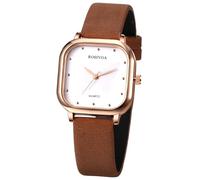 JewelryWe Reloj Analógico Cuadrado Mujer: Reloj de Pulsera de Cuarzo Sencillo Ultrafino Correa de Poliuretano Blanda Esfera Decorada de Mariposas Marron - para Ocio Negocios Regalos