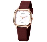 JewelryWe Reloj Analógico Cuadrado Mujer: Reloj de Pulsera de Cuarzo Sencillo Ultrafino Correa de Poliuretano Blanda Esfera Decorada de Mariposas Marron - para Ocio Negocios Regalos