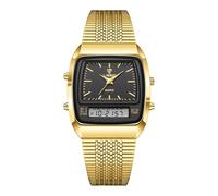 JewelryWe Reloj Analógico Cuadrado Unisex: Reloj de Cuarzo para Hombre y Mujer Doble Horario Calendario Alarma Cronómetro Correa de Acero Inoxidable Ajustable Negro - para Ocio Negocios Regalos