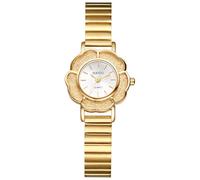 JewelryWe Reloj Analógico Pequeño Mujer: Reloj Redondo de Cuarzo en Forma de Flor para Señora Escala de Barra Correa de Acero Inoxidable Oro - para Ocio Negocios Regalos