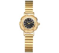 JewelryWe Reloj Analógico Pequeño Mujer: Reloj Redondo de Cuarzo en Forma de Flor para Señora Escala de Barra Correa de Acero Inoxidable Oro Negro - para Ocio Negocios Regalos