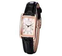 JewelryWe Reloj Analógico Rectangular Mujer: Reloj de Pulsera Cuarzo Pequeño Clásico Vintage para Señora Escala de Números Romanos Correa de Cuero Negro - para Ocio Negocios Regalos