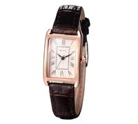 JewelryWe Reloj Analógico Rectangular Mujer: Reloj de Pulsera Cuarzo Pequeño Clásico Vintage para Señora Escala de Números Romanos Correa de Cuero Marrón - para Ocio Negocios Regalos