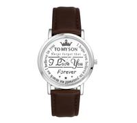 JewelryWe Reloj Analógico Redondo Hombre: Reloj de Pulsera Cuarzo Retro Clásico para Mi Hijo Esfera con Texto Motivacional Correa de Cuero - para Regalo