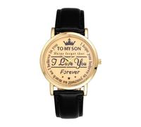 JewelryWe Reloj Analógico Redondo Hombre: Reloj de Pulsera Cuarzo Retro Clásico para Mi Hijo Esfera con Texto Motivacional Correa de Cuero - para Regalo
