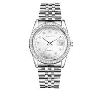 JewelryWe Reloj Analógico Redondo Hombre: Reloj de Pulsera de Cuarzo Oro Correa de Acero Inoxidable Puntero Luminoso Calendario Escala de Diamantes de Imitación - para Ocio Negocios Regalos