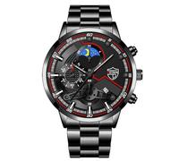 JewelryWe Reloj Analógico Redondo Hombre: Relojes de Cuarzo Esfera Grande para Caballero Calendario Puntero Luminoso Correa de Aleación Extraíble Negro - para Ocio Negocios Regalos