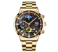 JewelryWe Reloj Analógico Redondo Hombre: Relojes de Cuarzo Esfera Grande para Caballero Calendario Puntero Luminoso Correa de Aleación Extraíble Oro - para Ocio Negocios Regalos