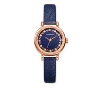 JewelryWe Reloj Analógico Redondo Mujer: Reloj de Cuarzo Casual para Señora Correa de Cuero de Grano Lichi Resistente al Agua Oro Rosa Azul - para Ocio Negocios Regalos