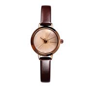 JewelryWe Reloj Analógico Redondo Mujer: Reloj de Pulsera de Cuarzo Sencillo Pequeño Vintage Correa de Fina de Cuero Escala de Barras - para Regalo