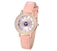 JewelryWe Reloj Analógicos Ojo Turco: Relojes Rosa de Cuarzo Bohemian Redondo para Mujer Universitarios Esfera del Mal de Ojo Circón Correa de Cuero Negocios Ocio Regalo