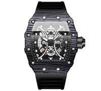 JewelryWe Reloj Ancho Cuadrado Analógico de Cuarzo para Hombre, Deportivo con Correa de Silicona, Manecillas Luminosas, Esfera Decorada con Engranajes, Calendario Visualizable