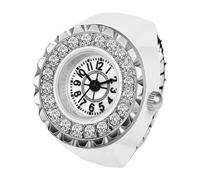 JewelryWe Reloj Anillo Mujer, Reloj Dedo Diamante Moda, Reloj Anillo Elástico, Reloj Dedo Cuarzo Analógico, Bonitas Esferas Digitales Fáciles de Leer para Varios Tamaños de Dedo, Blanco