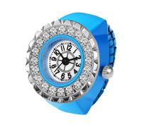 JewelryWe Reloj Anillo Mujer, Reloj Dedo Diamante Moda, Reloj Anillo Elástico, Reloj Dedo Cuarzo Analógico, Bonitas Esferas Digitales Fáciles de Leer para Varios Tamaños de Dedo, Azul