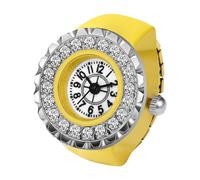 JewelryWe Reloj Anillo Mujer, Reloj Dedo Diamante Moda, Reloj Anillo Elástico, Reloj Dedo Cuarzo Analógico, Bonitas Esferas Digitales Fáciles de Leer para Varios Tamaños de Dedo, Amarillo