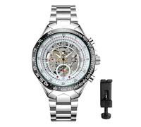 JewelryWe Reloj Automático Negocios de Hombre：Correa de Acero Inoxidable, Caja Redonda, Números Romanos, Agujas Luminosas,Resistente al Agua