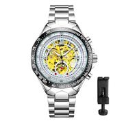 JewelryWe Reloj Automático Negocios de Hombre：Correa de Acero Inoxidable, Caja Redonda, Números Romanos, Agujas Luminosas,Resistente al Agua