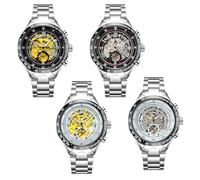 JewelryWe Reloj Automático Negocios de Hombre：Correa de Acero Inoxidable, Caja Redonda, Números Romanos, Agujas Luminosas,Resistente al Agua