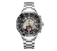 JewelryWe Reloj Automático Negocios de Hombre：Correa de Acero Inoxidable, Caja Redonda, Números Romanos, Agujas Luminosas,Resistente al Agua