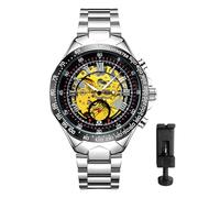 JewelryWe Reloj Automático Negocios de Hombre：Correa de Acero Inoxidable, Caja Redonda, Números Romanos, Agujas Luminosas,Resistente al Agua