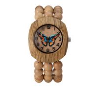 JewelryWe Reloj Bohemio Analógico de Mujer: con Pulsera de Cuentas de Madera Natural Hecho a Mano, Caja Barril, Correa Elástica Extensible, Índices Números Romanos
