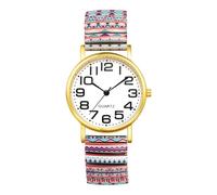 JewelryWe Reloj Bohemio Analógico de Unisex: con Correa Elástica Expansible, Números Árabes Grandes de Alta Legibilidad, Esfera Clara - Unisex, Multicolor Floral