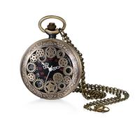 JewelryWe Reloj Bolsillo Analógico Unisex: Reloj Bolsillo de Cuarzo para Hombre y Mujer Decoración de Engranajes Escala de Número Arábigo Cadena de Cintura Bronce - para Uso Diario Colecciones Regalo