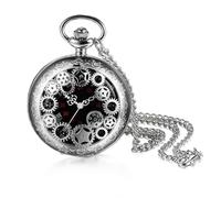 JewelryWe Reloj Bolsillo Analógico Unisex: Reloj Bolsillo de Cuarzo para Hombre y Mujer Decoración de Engranajes Escala de Número Arábigo Cadena de Cintura Plata - para Uso Diario Colecciones Regalo
