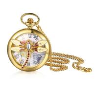 JewelryWe Reloj Bolsillo Analógico Unisex: Reloj de Bolsillo de Cuarzo para Hombre y Mujer Decoración Libélula Números Romanos de Escala Cadena de Cintura - para Uso Diario Colecciones Regalo