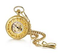 JewelryWe Reloj Bolsillo Mecánico Automático: Reloj de Bolsillo Oro Vintage para Hombre Esqueleto Escala de Número Romano Cadena de Cintura - para Uso Diario Colecciones Regalo