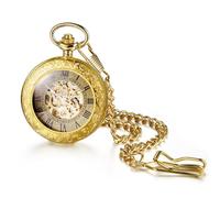 JewelryWe Reloj Bolsillo Mecánico Automático: Reloj de Bolsillo para Hombre y Mujer Tallado Redondo Escala de Número Romano Cadena de Cintura Oro - para Uso Diario Colecciones Regalo