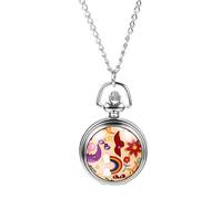 JewelryWe Reloj Bolsillo Moda Mujer: Reloj de Bolsillo de Cuarzo Analógico Girasol Arco Iris Decoración Patrón Cadena Jumper Esfera de Números Arabes - para Uso Diario Colección Regalo