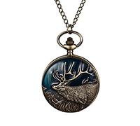 JewelryWe Reloj Bolsillo para Hombre Mujer, Reloj de Bolsillo de Cuarzo Analógico Adorno de Alce en Relieve Regalo para Día de Aniversario y Todas Las Estaciones