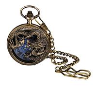 JewelryWe Reloj Bolsillo, Reloj de Bolsillo Mecánico Automático Estuche Decorado con Forma de Dragón Grabado Hueco para Todas Las Estaciones