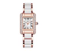 JewelryWe Reloj Cerámica Imitación Mujer: Relojes de Cuarzo Analógico Cuadrado Oro Rosa con Circón para Señora Correa de Patchwork Extraíble Escala de Números Romanos - para Ocio Negocios Regalos