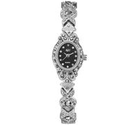 JewelryWe Reloj Circonita Ovalada Mujer: Reloj de Cuarzo Analógico Vintage Plata Pequeño para Señora Correa de Aleación Extraíble - para Ocio Negocios Regalo