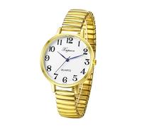 JewelryWe Reloj con Correa Elástica, Reloj Redondo de Moda para Mujer, Reloj Analógico de Cuarzo, Escala de Números Arábigos, Correa Extraíble, Números Grandes Fáciles de Leer, Oro