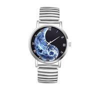 JewelryWe Reloj Correa Elástica Hombre: Reloj de Cuarzo Analógico Esfera Decorativa Tai Chi Yin Yang Escala de Números Romanos Plata - para Ocio Negocios Regalos