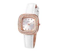 JewelryWe Reloj Cuadrado Diamantes Imitación: Relojes de Cuarzo Analógico para Mujer Caja en Forma de Remolino Correas de Cuero Blanco - para Ocio Negocios Regalos