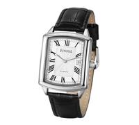 JewelryWe Reloj Cuadrado para Hombre, Reloj con Correa de Cuero, Reloj de Cuarzo Analógico, Escala Romana, Calendario Visualizable, Reloj Sumergible