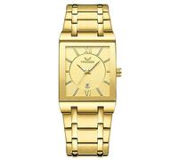 JewelryWe Reloj Cuadrado para Hombre, Reloj de Cuarzo Analógico, Reloj con Brazalete de Acero Inoxidable, Resistente al Agua para Uso Diario, Calendario Visualizable, Correa Oro con Esfera Oro