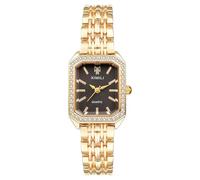 JewelryWe Reloj Cuadrado Pequeño Mujer: Reloj de Pulsera Cuarzo Analógico Vestir Correa de Aleación Oro Caja de Imitación de Diamante - para Regalo